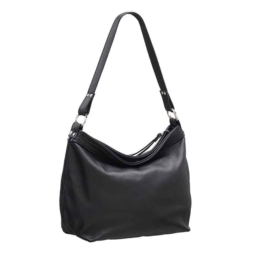 Medium Black Leather Hobo Bag - Slouchy Shoulder Purse | Laroll Bags