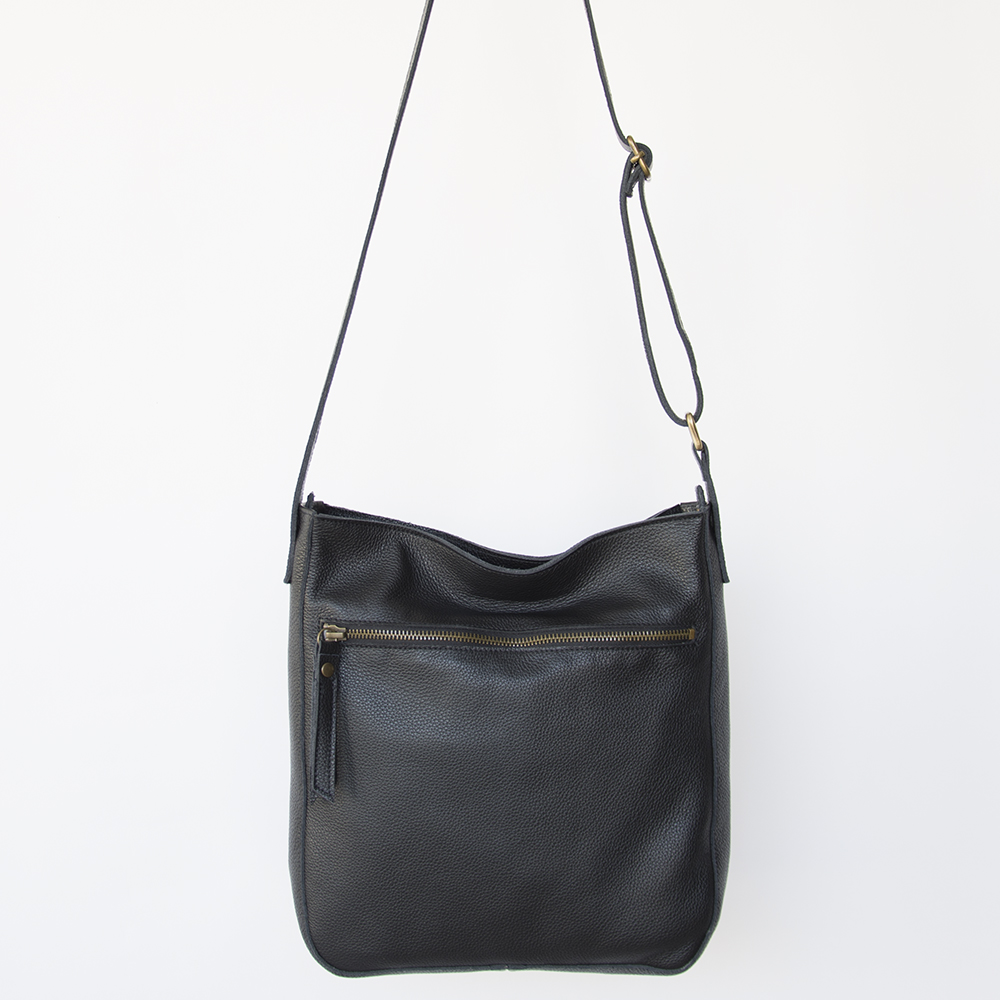 Black Leather Crossbody Bag With Outside Pocket | Laroll Bags