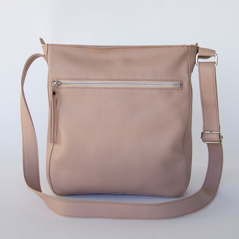 Pink Leather Crossbody Bag With Outside Pocket | Laroll Bags